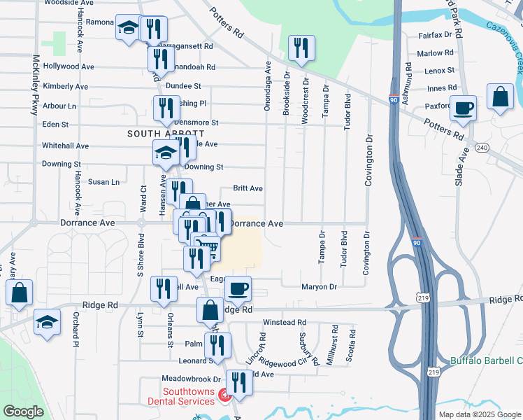 map of restaurants, bars, coffee shops, grocery stores, and more near 119 Turner Avenue in Buffalo
