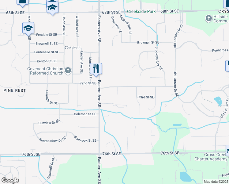 map of restaurants, bars, coffee shops, grocery stores, and more near 7253 Periwinkle Avenue Southeast in Grand Rapids