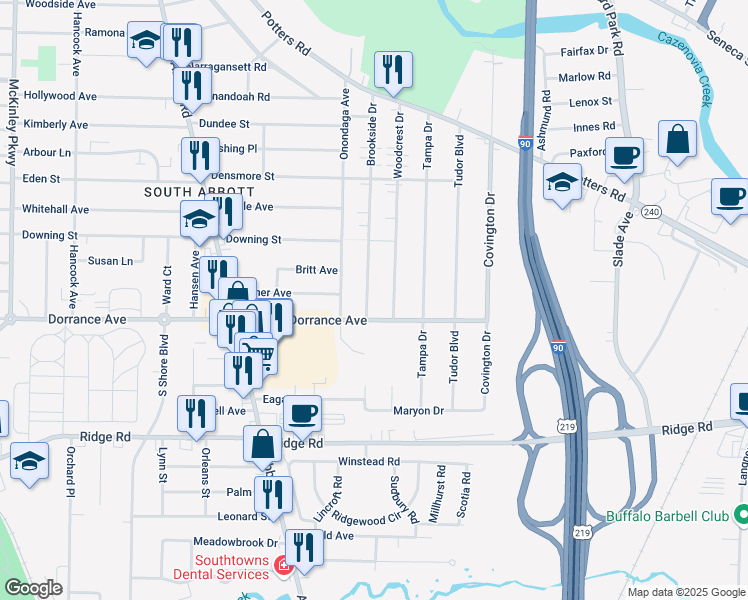map of restaurants, bars, coffee shops, grocery stores, and more near in Erie County