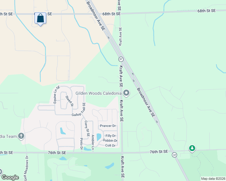 map of restaurants, bars, coffee shops, grocery stores, and more near 7293 Kraft Avenue Southeast in Caledonia