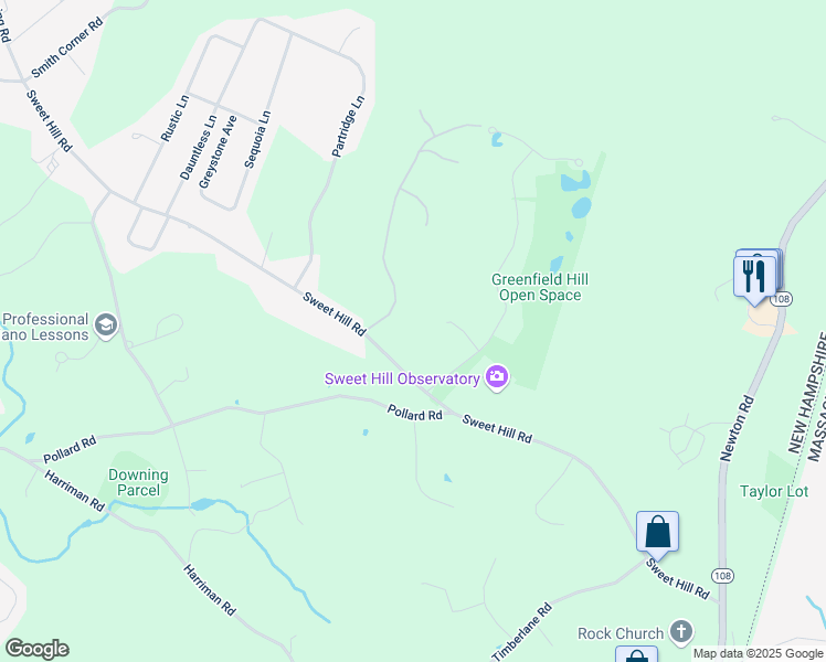 map of restaurants, bars, coffee shops, grocery stores, and more near 2 Greenfield Drive in Plaistow