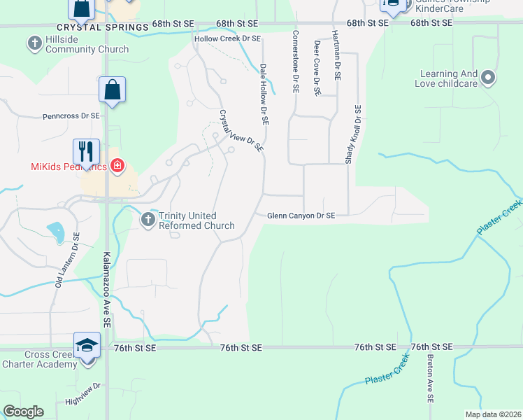 map of restaurants, bars, coffee shops, grocery stores, and more near 7188 Crystal View Drive Southeast in Caledonia