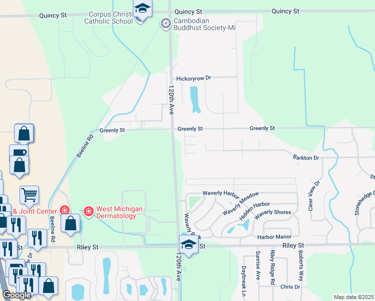 map of restaurants, bars, coffee shops, grocery stores, and more near 11966 Burning Bush Court in Holland