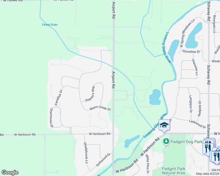 map of restaurants, bars, coffee shops, grocery stores, and more near 12624 Airport Road in DeWitt