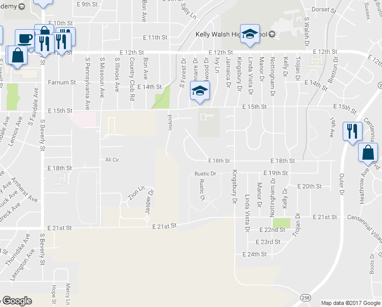 map of restaurants, bars, coffee shops, grocery stores, and more near 3080 East 18th Street in Casper