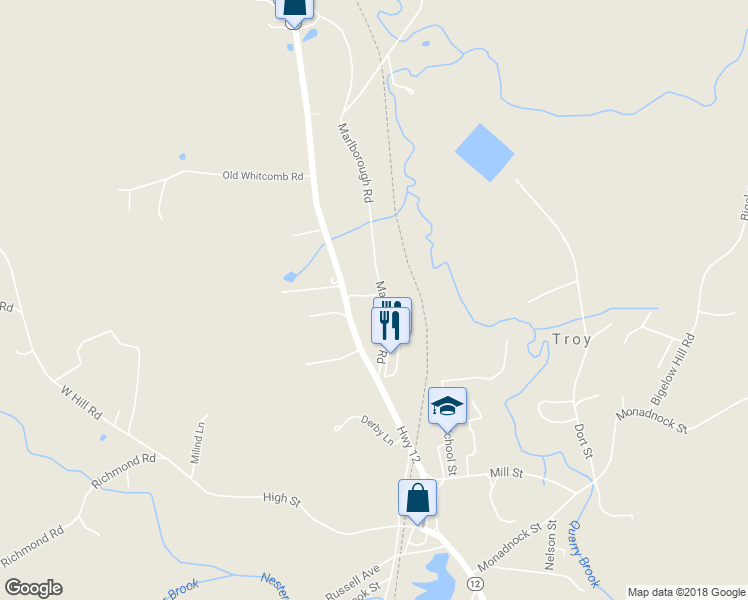 map of restaurants, bars, coffee shops, grocery stores, and more near 9 County Lane in Troy