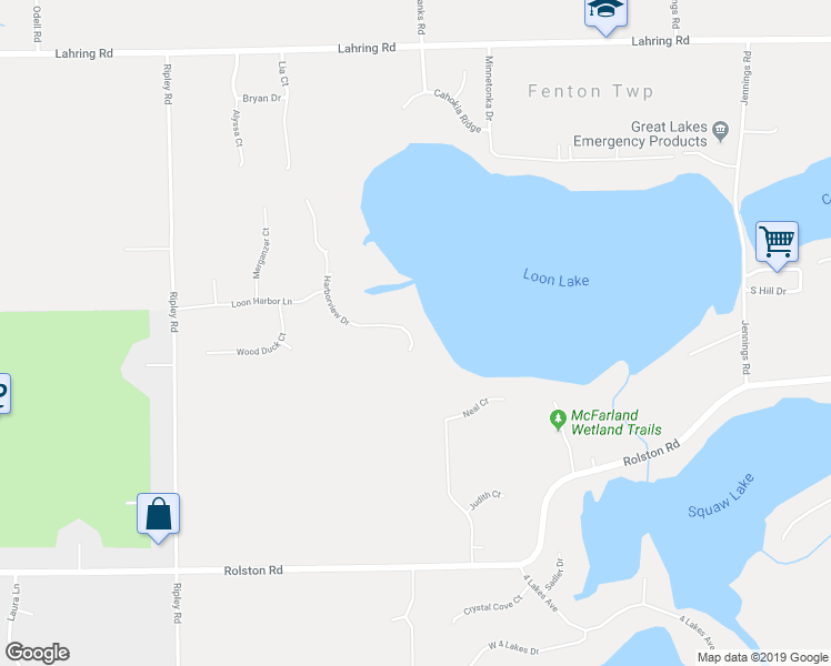 map of restaurants, bars, coffee shops, grocery stores, and more near 13287 Harborview Drive in Linden