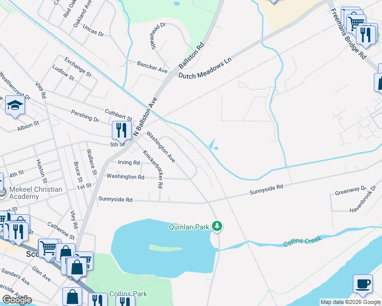 map of restaurants, bars, coffee shops, grocery stores, and more near 1305 Cambridge Manor Drive in Scotia