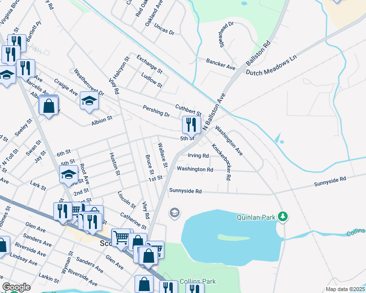 map of restaurants, bars, coffee shops, grocery stores, and more near 5 Irving Road in Scotia