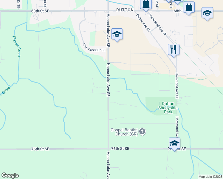 map of restaurants, bars, coffee shops, grocery stores, and more near 7250 Hanna Lake Avenue Southeast in Caledonia