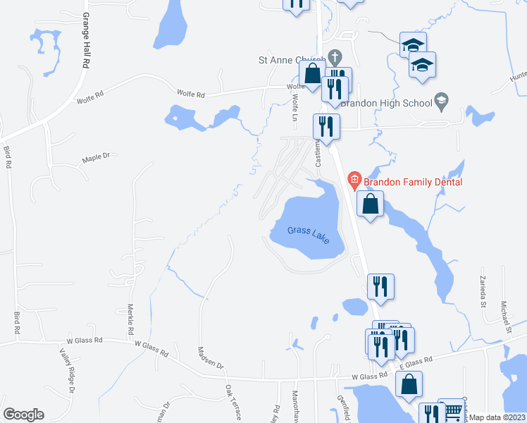 map of restaurants, bars, coffee shops, grocery stores, and more near 1140 South Ortonville Road in Brandon Township