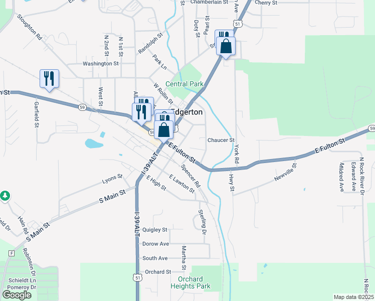 map of restaurants, bars, coffee shops, grocery stores, and more near 1 North Catlin Street in Edgerton