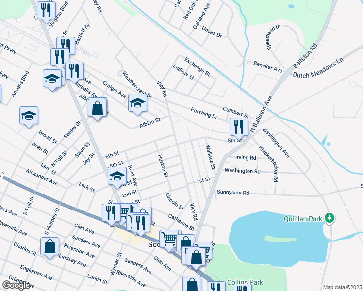 map of restaurants, bars, coffee shops, grocery stores, and more near 136 Vley Road in Scotia