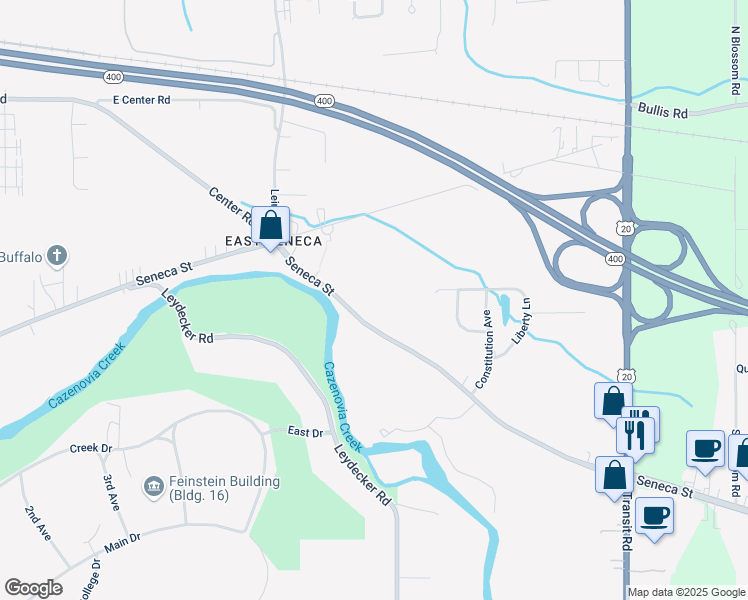 map of restaurants, bars, coffee shops, grocery stores, and more near 5330 Seneca Street in Buffalo