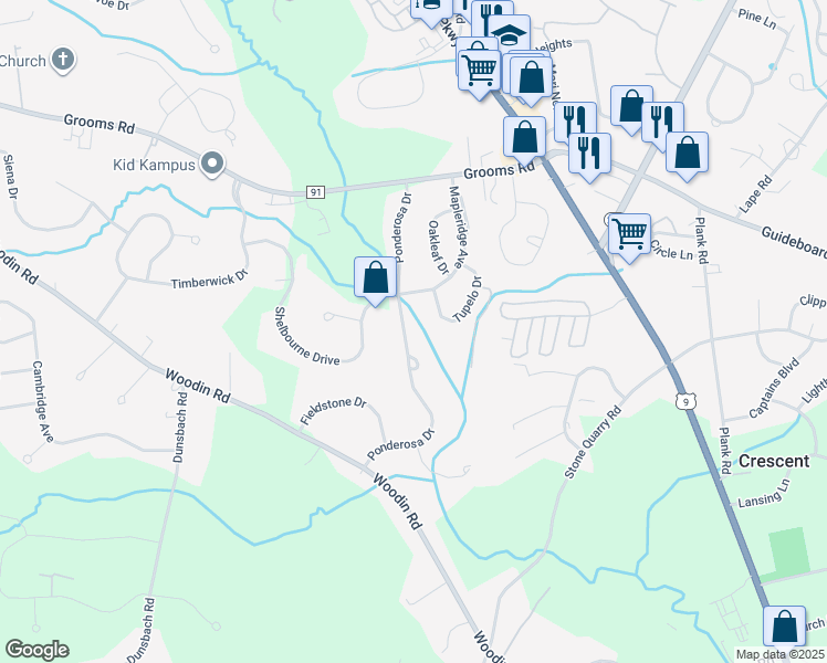 map of restaurants, bars, coffee shops, grocery stores, and more near 28 Ponderosa Drive in Saratoga County