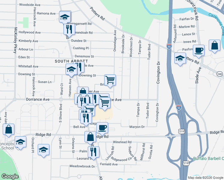 map of restaurants, bars, coffee shops, grocery stores, and more near 119 Turner Avenue in Buffalo
