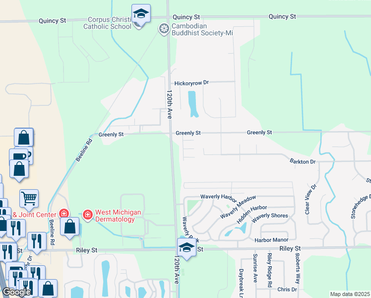 map of restaurants, bars, coffee shops, grocery stores, and more near 11966 Burning Bush Court in Holland
