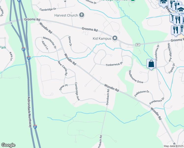 map of restaurants, bars, coffee shops, grocery stores, and more near 93 Woodin Road in Saratoga County