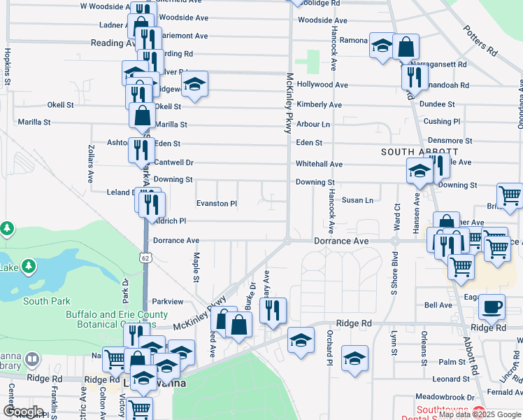 map of restaurants, bars, coffee shops, grocery stores, and more near 42 Latona Court in Buffalo