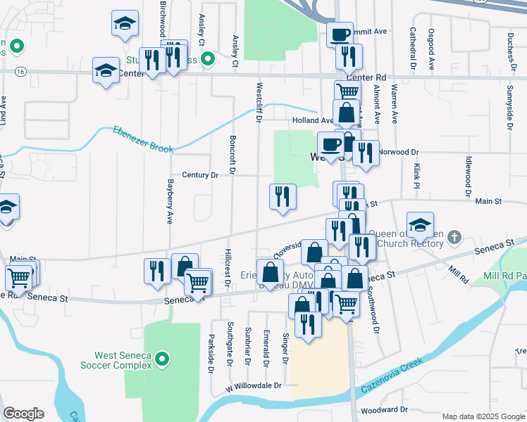 map of restaurants, bars, coffee shops, grocery stores, and more near 51 Westcliff Drive in Buffalo