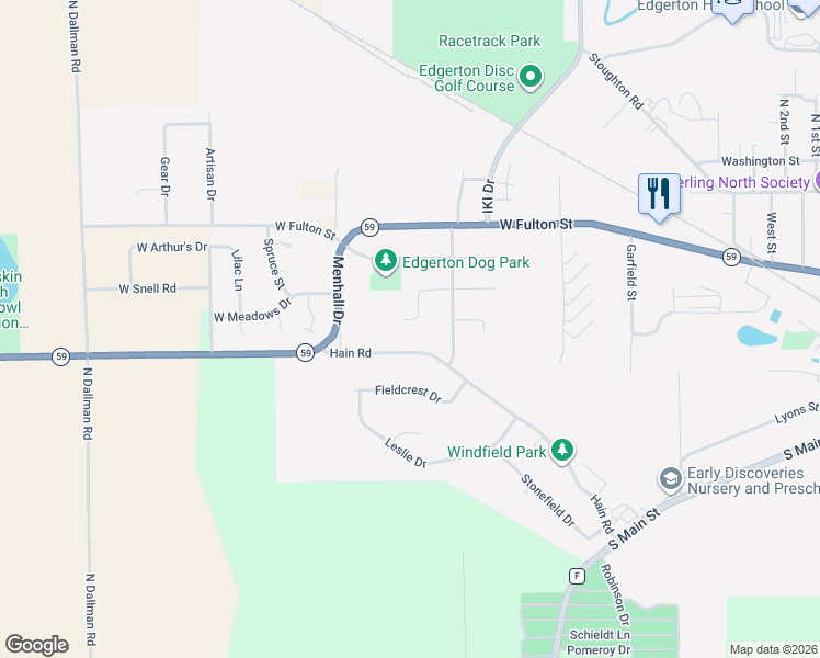 map of restaurants, bars, coffee shops, grocery stores, and more near 1250 Hain Road in Edgerton