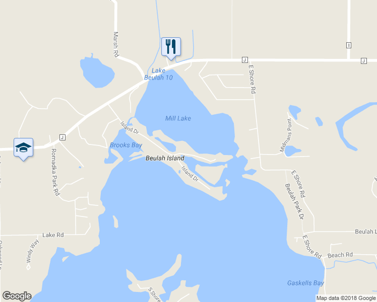 map of restaurants, bars, coffee shops, grocery stores, and more near N9384 Island Drive in Mukwonago