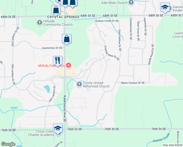 map of restaurants, bars, coffee shops, grocery stores, and more near 7212 Bridgetown Lane Southeast in Caledonia