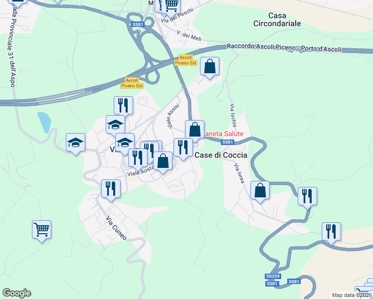 map of restaurants, bars, coffee shops, grocery stores, and more near 4 Via Don Giovanni Bosco in Villa Pigna Bassa