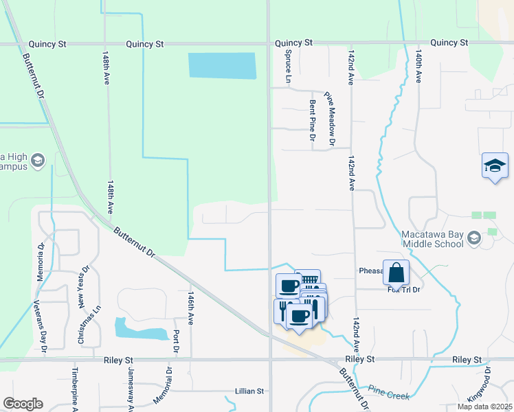 map of restaurants, bars, coffee shops, grocery stores, and more near 14411 Twin Oaks Street in Holland
