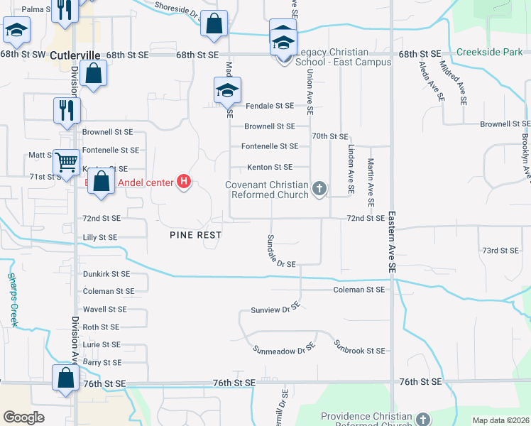 map of restaurants, bars, coffee shops, grocery stores, and more near 480 Sundale Court Southeast in Grand Rapids