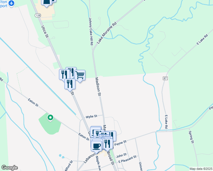 map of restaurants, bars, coffee shops, grocery stores, and more near 72 Madison Street in Hamilton