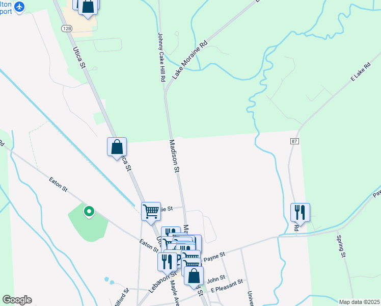 map of restaurants, bars, coffee shops, grocery stores, and more near 72 Madison Street in Hamilton