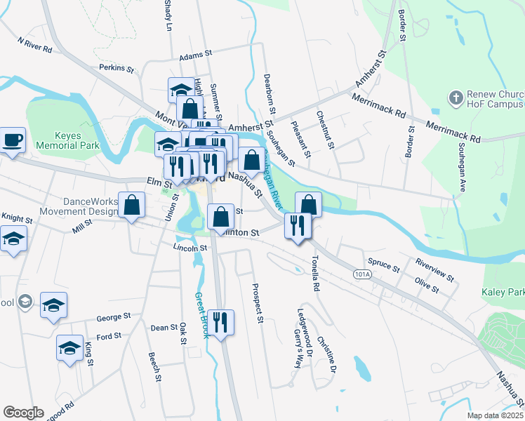 map of restaurants, bars, coffee shops, grocery stores, and more near 28 High St in Milford