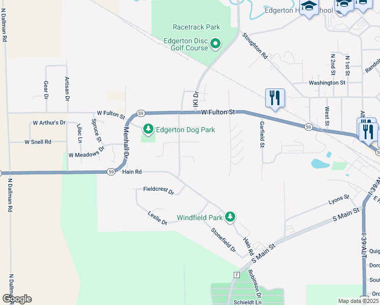 map of restaurants, bars, coffee shops, grocery stores, and more near 1122 Heritage Court in Edgerton