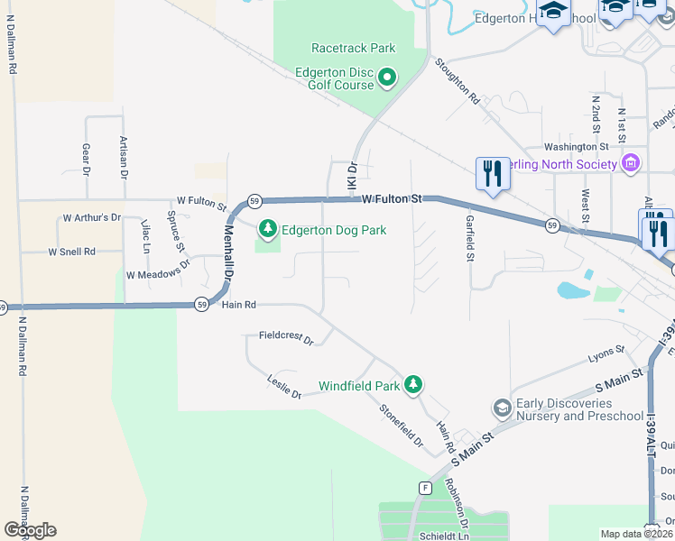 map of restaurants, bars, coffee shops, grocery stores, and more near 1122 Heritage Court in Edgerton