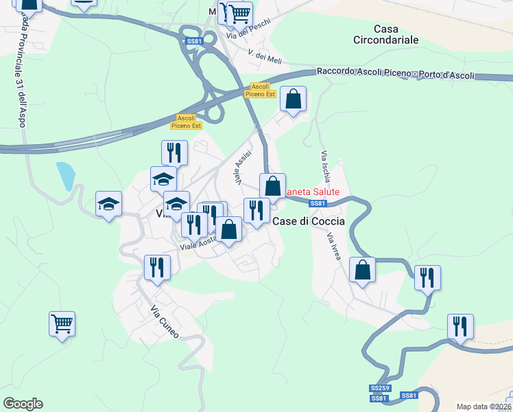 map of restaurants, bars, coffee shops, grocery stores, and more near 4 Piazza Don Bosco in Villa Pigna