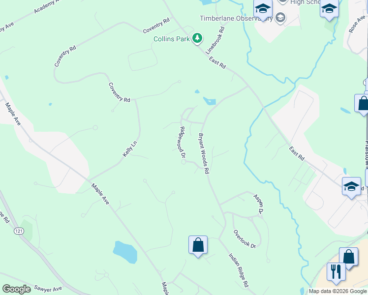 map of restaurants, bars, coffee shops, grocery stores, and more near 20 Ridgewood Drive in Atkinson