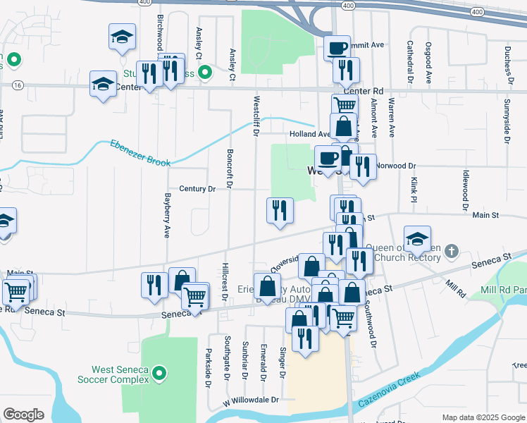 map of restaurants, bars, coffee shops, grocery stores, and more near 51 Westcliff Drive in Buffalo