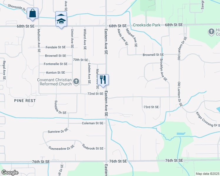 map of restaurants, bars, coffee shops, grocery stores, and more near 7166 Eastern Avenue Southeast in Grand Rapids