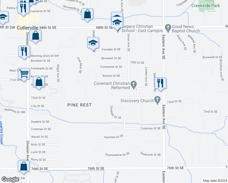 map of restaurants, bars, coffee shops, grocery stores, and more near 480 Sundale Court Southeast in Grand Rapids