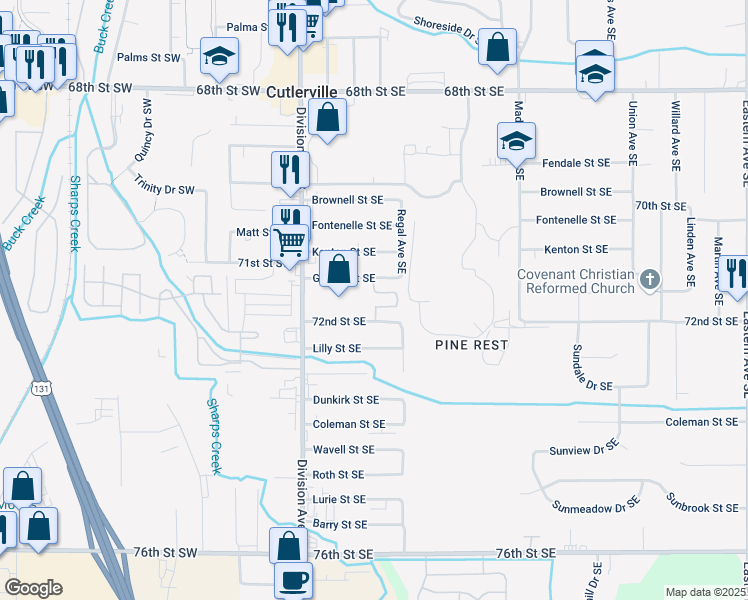 map of restaurants, bars, coffee shops, grocery stores, and more near 7159 Lodge Pole Drive Southeast in Wyoming