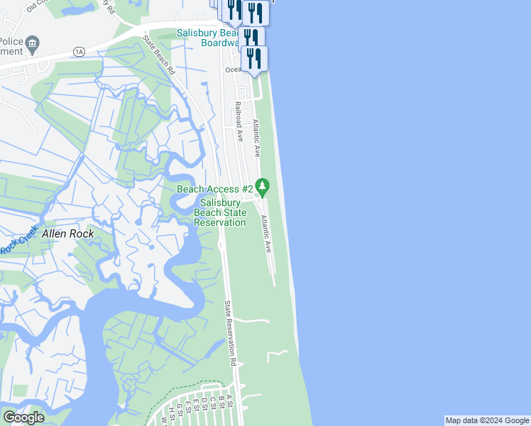 map of restaurants, bars, coffee shops, grocery stores, and more near 151 Atlantic Avenue in Salisbury