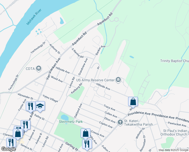 map of restaurants, bars, coffee shops, grocery stores, and more near 25 Pr in Schenectady County