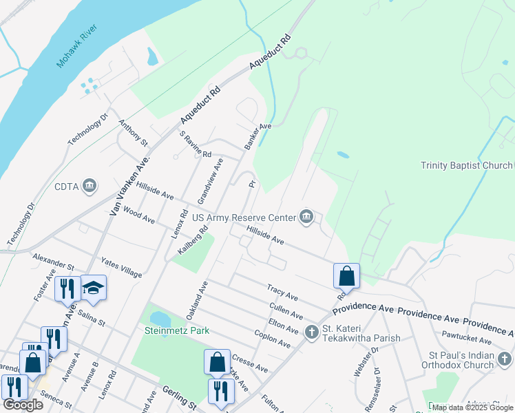 map of restaurants, bars, coffee shops, grocery stores, and more near 25 Pr in Schenectady County