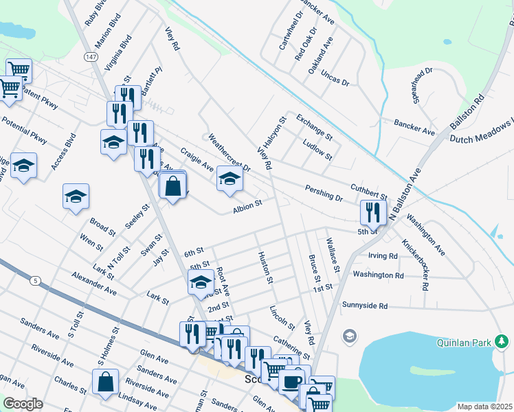 map of restaurants, bars, coffee shops, grocery stores, and more near 25 Albion Street in Scotia