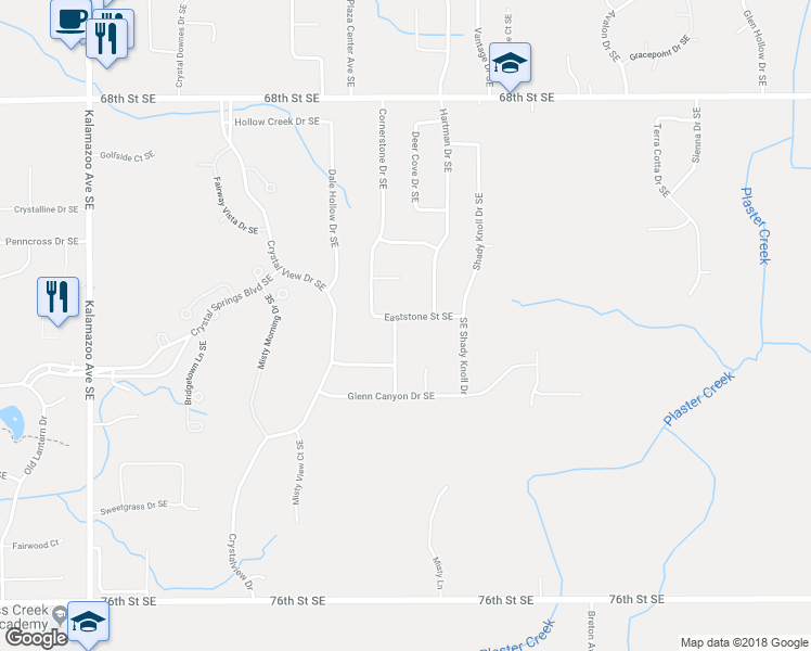 map of restaurants, bars, coffee shops, grocery stores, and more near 2110 Eaststone Street Southeast in Caledonia