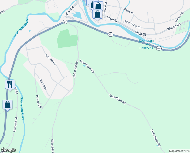 map of restaurants, bars, coffee shops, grocery stores, and more near 51 McGettigan Road in Wilton