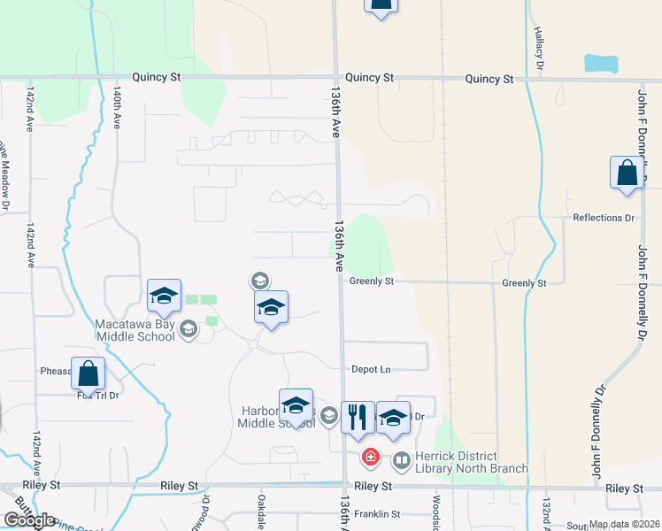 map of restaurants, bars, coffee shops, grocery stores, and more near 1206 136th Avenue in Holland
