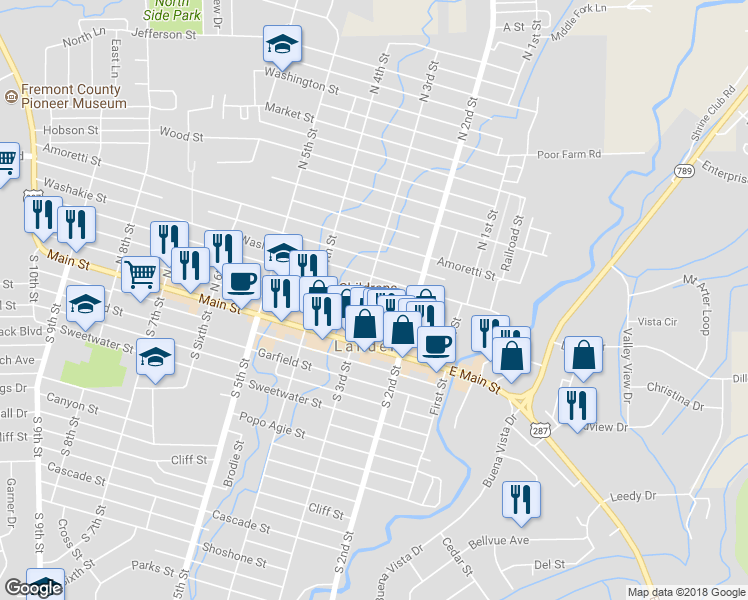 map of restaurants, bars, coffee shops, grocery stores, and more near 284 Lincoln Street in Lander
