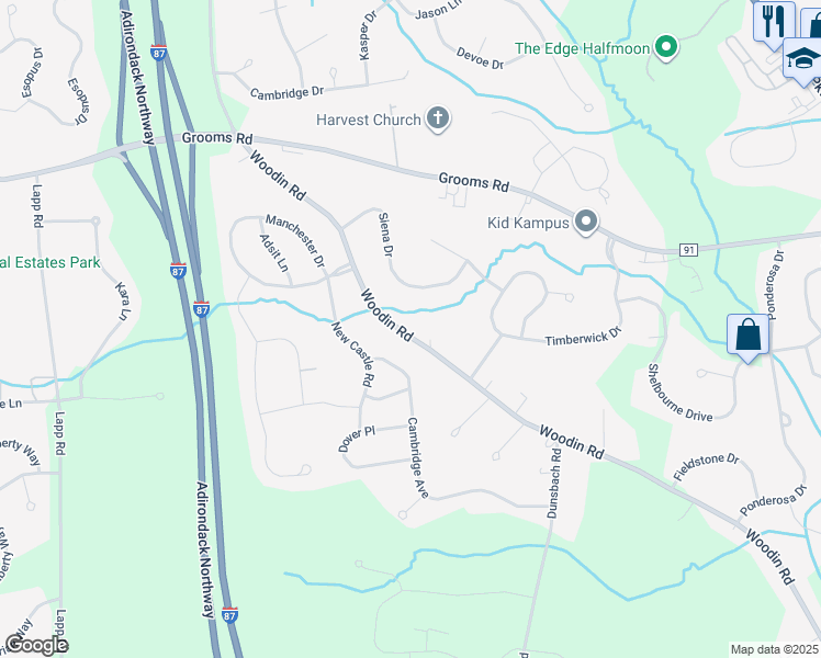 map of restaurants, bars, coffee shops, grocery stores, and more near 3 Cambridge Avenue in Saratoga County